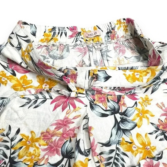Per Se Tropical Floral Print Linen Shorts Stretch Waist Drawstring Tie Large - Picture 5 of 9